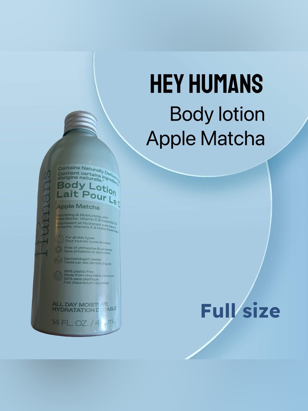 🇺🇸🆕NWOB HEY HUMANS | FULL | Vegan & Tin bottle Body lotion Apple Matcha